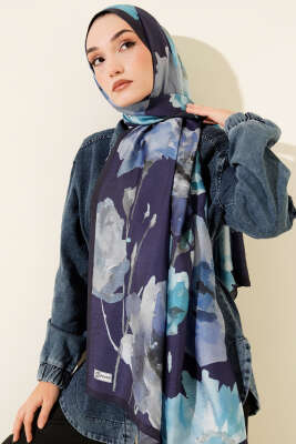 Linea Serisi Desenli Şal Lacivert - Başörtüsü