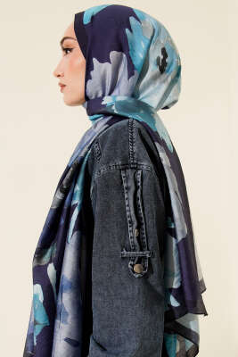 Linea Serisi Desenli Şal Lacivert - Başörtüsü