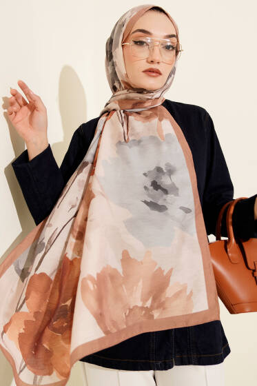 Linea Serisi Desenli Şal Latte - Başörtüsü