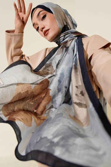 Linea Serisi Desenli Şal Mavi - Başörtüsü