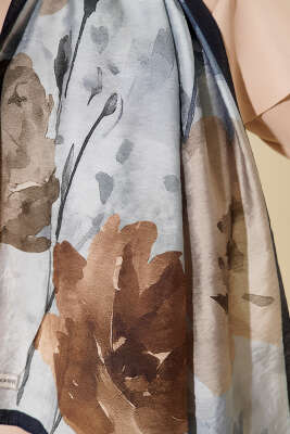 Linea Serisi Desenli Şal Mavi - Başörtüsü