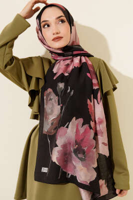Linea Serisi Desenli Şal Siyah - Başörtüsü