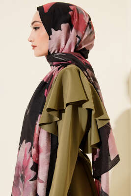 Linea Serisi Desenli Şal Siyah - Başörtüsü