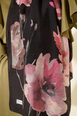 Linea Serisi Desenli Şal Siyah - Başörtüsü