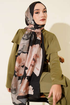 Linea Serisi Desenli Şal Siyah Bej - Başörtüsü