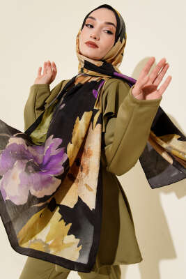 Linea Serisi Desenli Şal Siyah Mor 