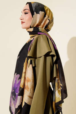 Linea Serisi Desenli Şal Siyah Mor - Başörtüsü