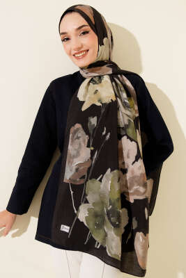 Linea Serisi Desenli Şal Siyah Yeşil - Başörtüsü