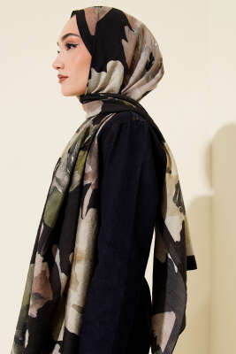 Linea Serisi Desenli Şal Siyah Yeşil - Başörtüsü