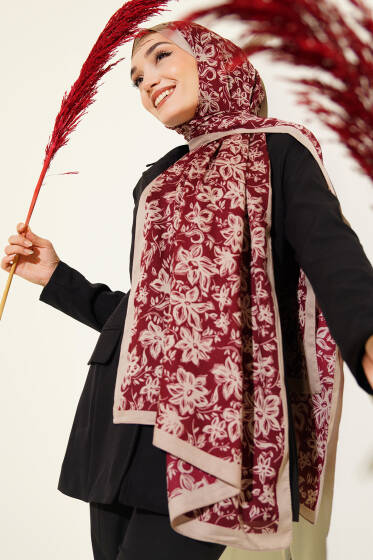 Liora Desenli Soft Şal Bordo-08 - Başörtüsü