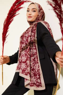 Liora Desenli Soft Şal Bordo-08 - Başörtüsü