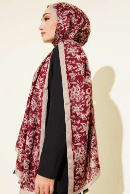 Liora Desenli Soft Şal Bordo-08 - Başörtüsü
