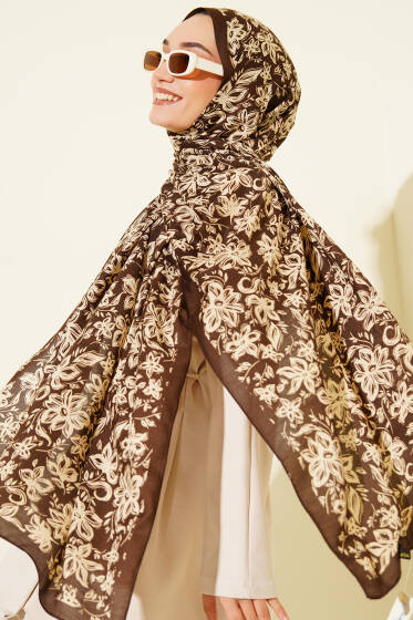 Liora Desenli Soft Şal Kahve-12 - Başörtüsü