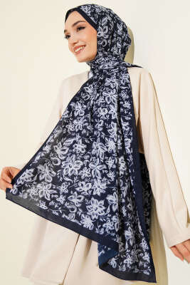 Liora Desenli Soft Şal Lacivert-06 