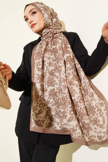 Liora Desenli Soft Şal Latte - Başörtüsü