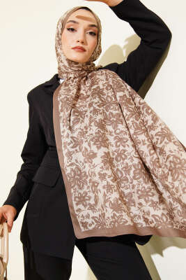 Liora Desenli Soft Şal Latte - Başörtüsü