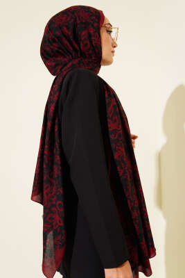 Liora Desenli Soft Şal Siyah Bordo -02 - Başörtüsü