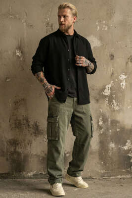 Loose Fit Gabardin Erkek Gömlek Siyah - GAVAZZİ