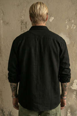 Loose Fit Gabardin Erkek Gömlek Siyah - Erkek Gömlek