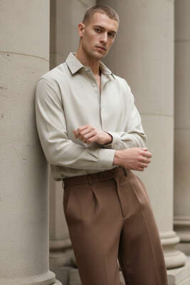 Loose Fit Gabardin Erkek Gömlek Vizon - GAVAZZİ