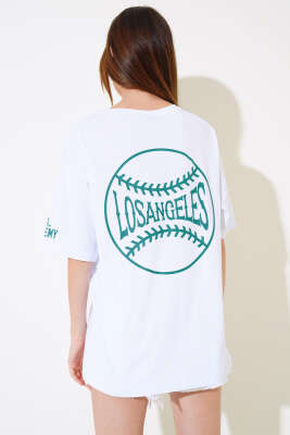 Los Angeles Baskılı Salaş T-shirt Beyaz - Kadın Giyim Modelleri