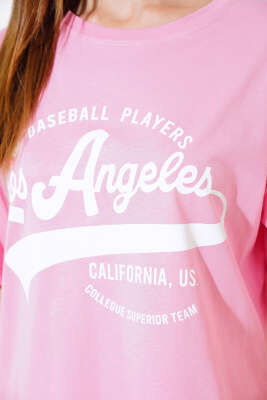 Los Angeles Baskılı Salaş T-shirt Pembe - Kadın Giyim Modelleri