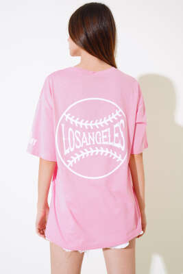 Los Angeles Baskılı Salaş T-shirt Pembe - Kadın Giyim Modelleri
