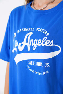 Los Angeles Baskılı Salaş T-shirt Saks - Kadın Giyim Modelleri