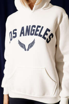 Los Angeles Baskılı Şardonlu Sweatshirt Ekru - Kadın Giyim Modelleri