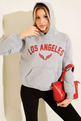 Los Angeles Baskılı Şardonlu Sweatshirt Gri - Kadın Giyim Modelleri