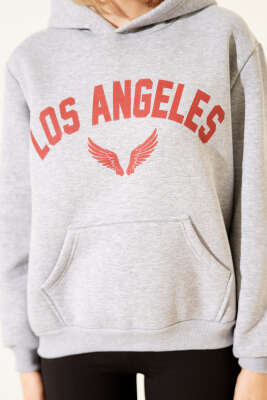 Los Angeles Baskılı Şardonlu Sweatshirt Gri - Kadın Giyim Modelleri