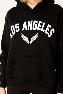 Los Angeles Baskılı Şardonlu Sweatshirt Siyah - Kadın Giyim Modelleri