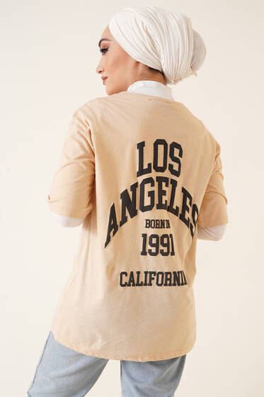 Los Angeles Baskılı Tshirt Camel - T-Shirt