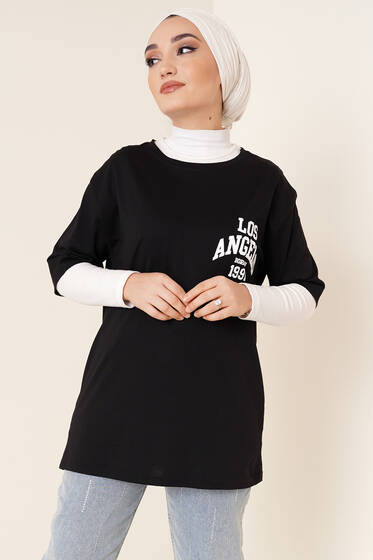 Los Angeles Baskılı Tshirt Siyah - T-Shirt