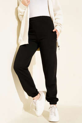 Los Angeles Nakışlı Şardonlu Pantolon Siyah - DİVON