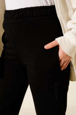 Los Angeles Nakışlı Şardonlu Pantolon Siyah - Pantolon