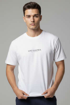 Lost Control Baskılı Erkek T-shirt Beyaz 