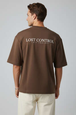 Lost Control Baskılı Erkek T-shirt Kahve - Babalar Günü