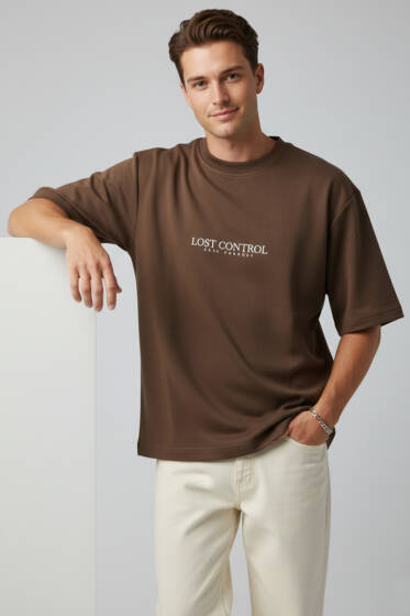 Lost Control Baskılı Erkek T-shirt Kahve - Erkek T-shirt