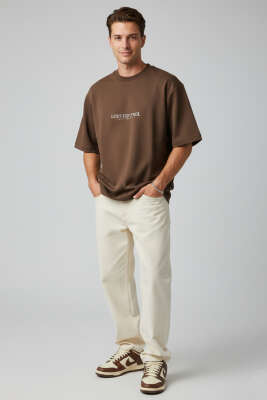 Lost Control Baskılı Erkek T-shirt Kahve - Yılın Fırsatı