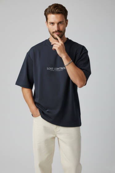 Lost Control Baskılı Erkek T-shirt Lacivert - Erkek T-shirt