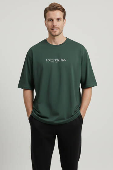 Lost Control Baskılı Erkek T-shirt Nefti - Erkek T-shirt