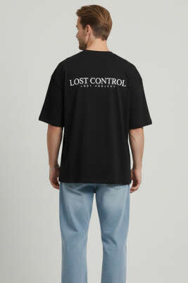 Lost Control Baskılı Erkek T-shirt Siyah - Babalar Günü