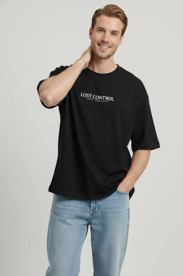 Lost Control Baskılı Erkek T-shirt Siyah - Erkek T-shirt