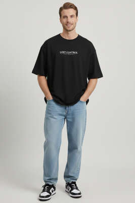 Lost Control Baskılı Erkek T-shirt Siyah - Yılın Fırsatı