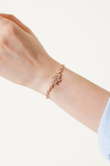 Lotus Çiçekli Taşlı Bileklik Gold - Bileklik