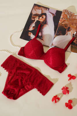 Lotus Destekli Jakar Sütyen Takım Bordo