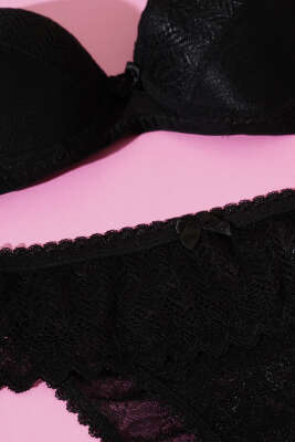 Lotus Destekli Jakar Sütyen Takım Siyah - Yılın Fırsatı