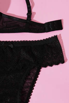 Lotus Destekli Jakar Sütyen Takım Siyah - Yılın Fırsatı