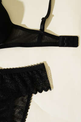 Lotus Desteksiz Jakar Sütyen Takım Siyah - Yılın Fırsatı